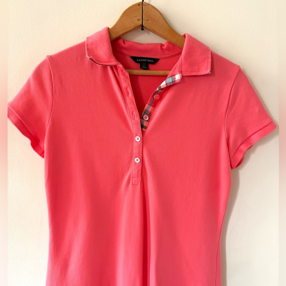 Preppy Pink 🩷 Lands’ End Polo Shirt Cotton Dress XS - Picture 2 of 5